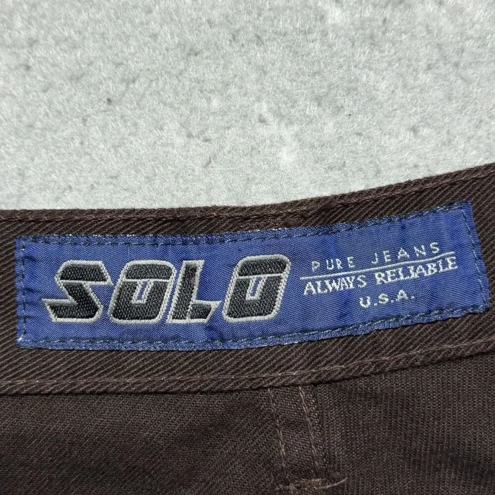 VTG Solo Semore Brown Baggy Embroidered Denim Jeans 34x30 90s USA Y2K Wide Jnco